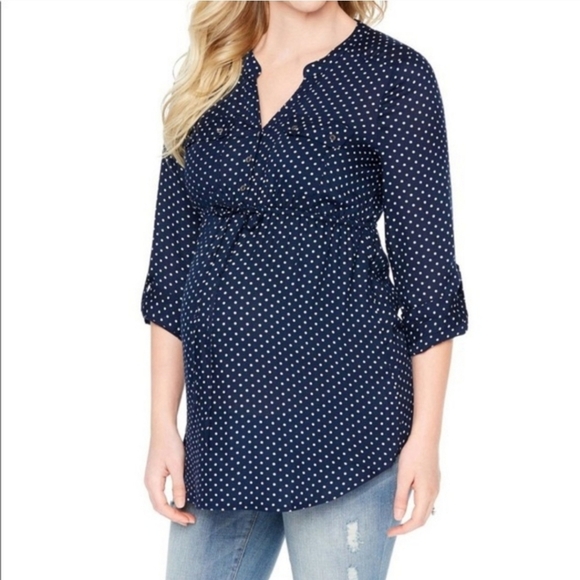 Motherhood by Maternity Navy Polka Dot Long Sleeves Light weight casual … - Picture 1 of 11